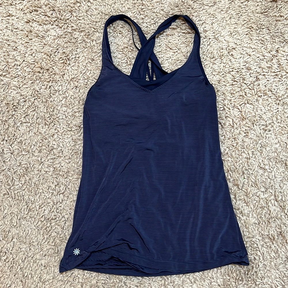 Athleta Blue Striped Low-back tank w/ built-in sports bra